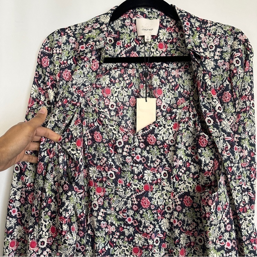 NWT Cinq A Sept Anthropologie Floral Print Layered Dress Tie Up Shacket sz 2 - Picture 9 of 16